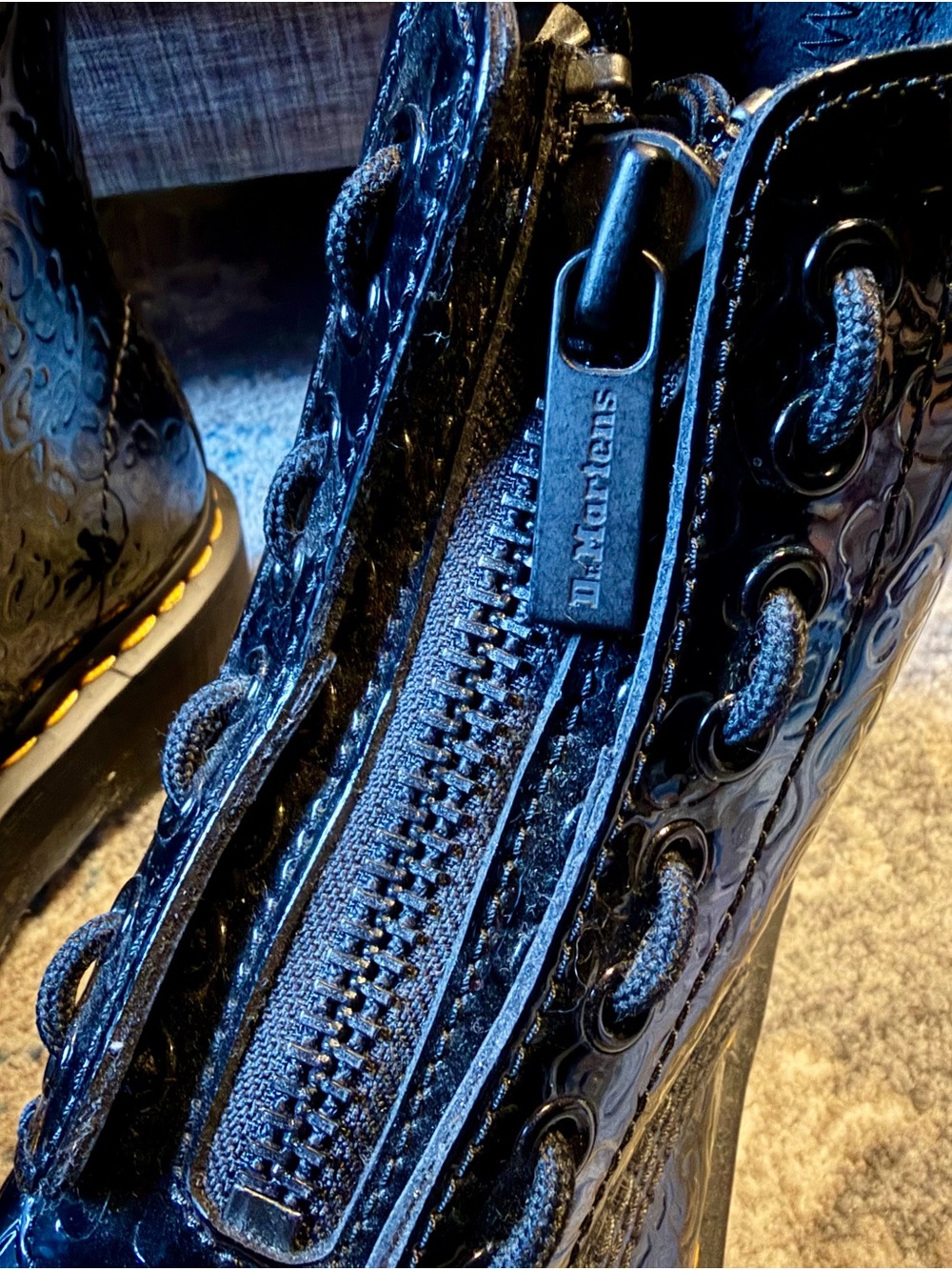 Dr. Martens Black Patent Embossed Platform Lace-Up Women’s Boots - Picture 5 of 10